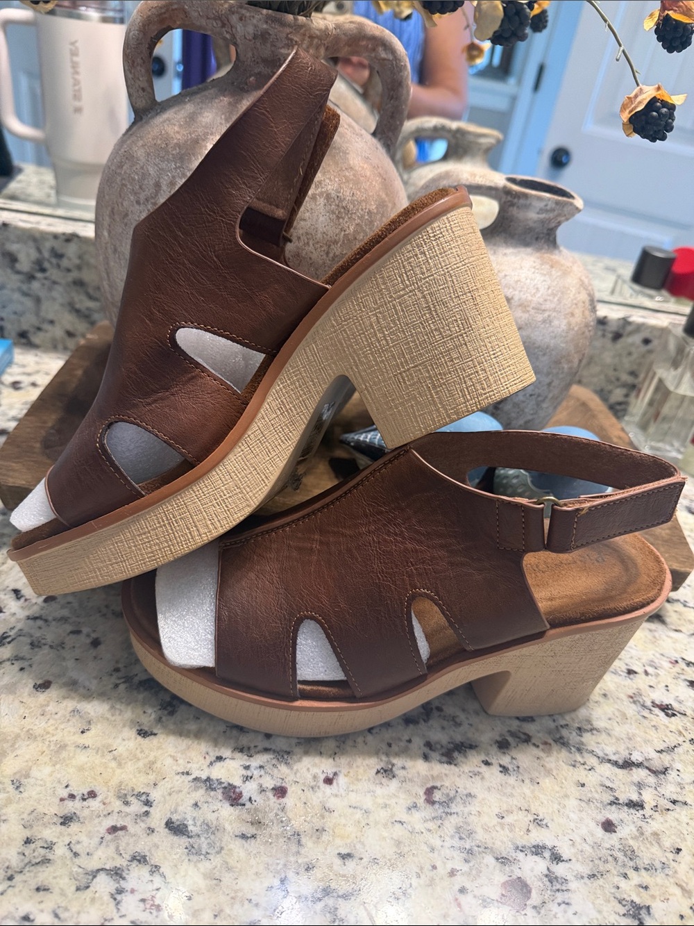 Pierre Dumas Brown Women's Leather Slingback Sandals - Platform Heel